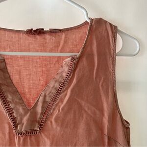 Sigrid Olsen | salmon pink short linen shift dress sleeveless